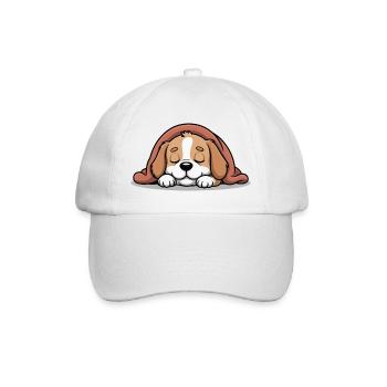 Schlafendes Beagle Kuscheltier - Baseballkappe - Weiß/Weiß - Vorne