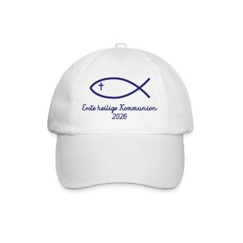 Erste Heilige Kommunion 2026 Fisch Erstkommunion - Baseballkappe - Weiß/Weiß - Vorne