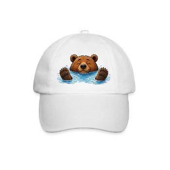 Bear Bathing in Water Funny Animal Motif - Baseball Cap - white/white - Front