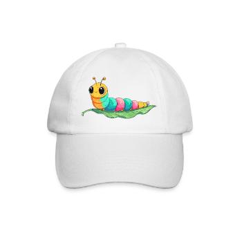 Colorful cartoon caterpillar on leaf - Baseball Cap - white/white - Front