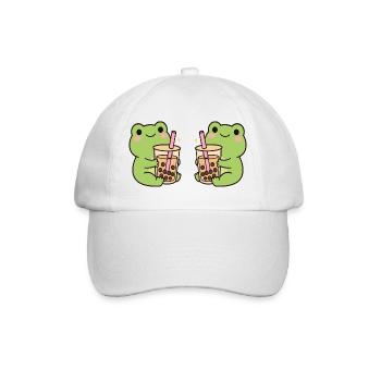 Kawaii Bubble T-Frogs – süßes Frosch Duo (minimal) - Baseballkappe - Weiß/Weiß - Vorne