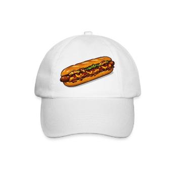 Cartoon Hot Dog Illustration - Baseball Cap - white/white - Front