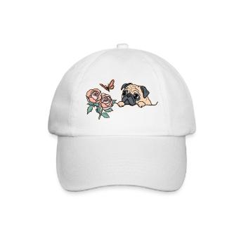 Mops mit Schmetterling - Baseballkappe - Weiß/Weiß - Vorne