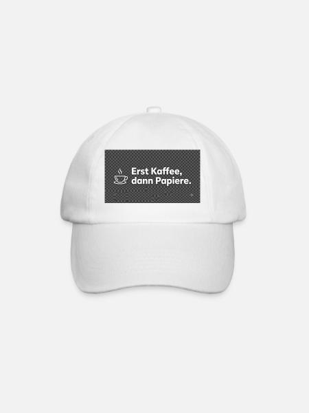 Lustiges Kaffee Büro T-Shirt - Erst Kaffee - Baseballkappe - Weiß/Weiß