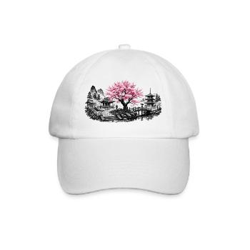 Jardin du temple japonais des cerisiers en fleurs - Casquette classique - blanc/blanc - Devant