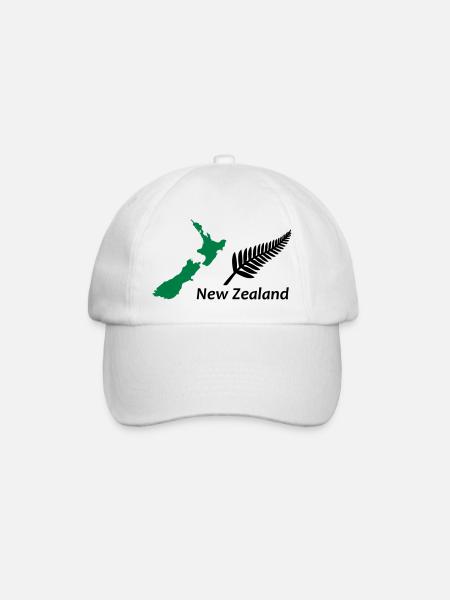 New Zealand - Map & Fern - Baseballkappe - Weiß/Weiß