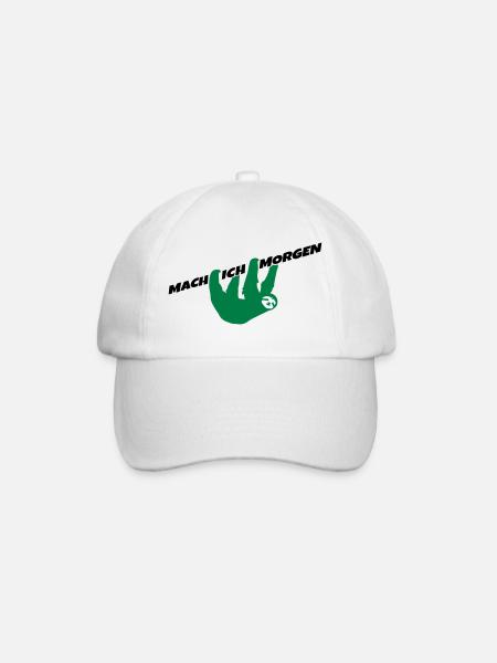 Faultier Mach ich morgen Spruch Prokrastination - Baseballkappe - Weiß/Weiß