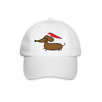 Dachshund with Santa hat - Baseball Cap - white/white - Front