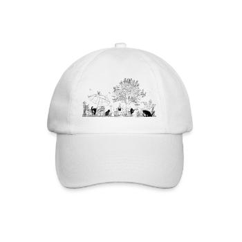 Drawing of a lush garden with cats - Baseball Cap - white/white - Front