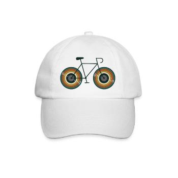 Vintage Vinyl LP Rennrad Retro Design - Baseballkappe - Weiß/Weiß - Vorne