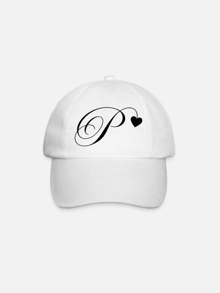 Buchstabe p Herz Kalligraphie - Baseballkappe - Weiß/Weiß