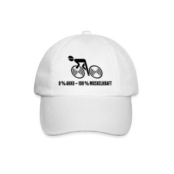 0 % Akku – 100 % Muskelkraft (Fahrrad / Black) - Baseballkappe - Weiß/Weiß - Vorne