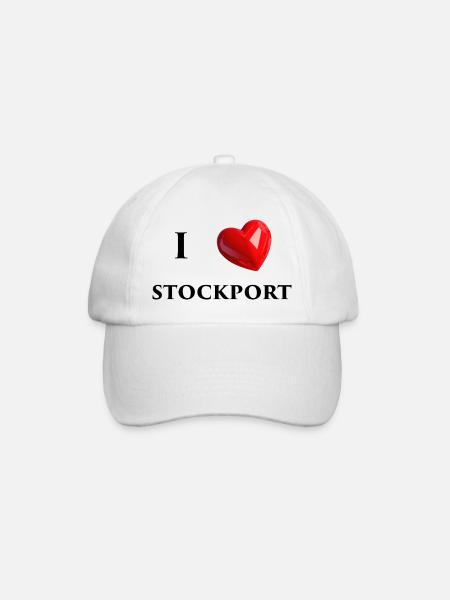 I Love Stockport - Black Text - Baseball Cap - white/white