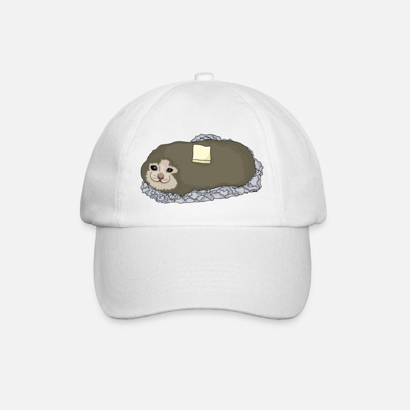 sad potato cat meme illustration - Baseball Cap - white/white