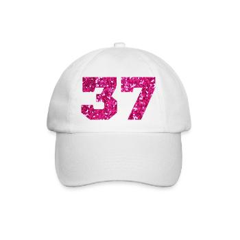 Numéro 37 paillettes rose - 37e anniversaire - Casquette classique - blanc/blanc - Devant