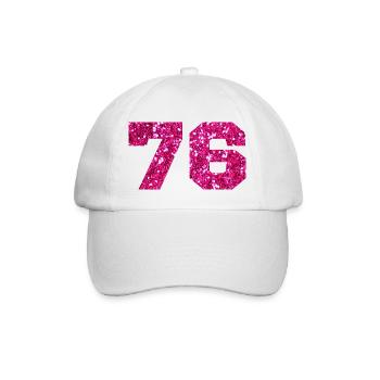 Numéro 76 paillettes rose - 76e anniversaire - Casquette classique - blanc/blanc - Devant