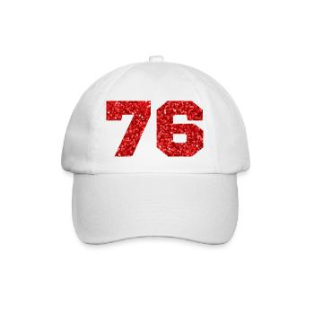 76 Roter Glitzer - 76. Jahrestag - Baseballkappe - Weiß/Weiß - Vorne