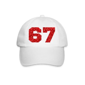 Number 67 Red Glitter - 67th Birthday - Baseball Cap - white/white - Front