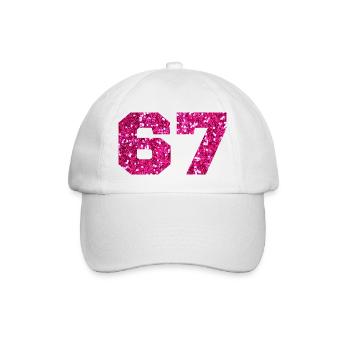 Number 67 Pink Glitter - 67th Birthday - Baseball Cap - white/white - Front