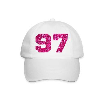 Numéro 97 paillettes rose - 97e anniversaire - Casquette classique - blanc/blanc - Devant