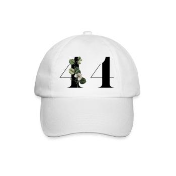 Nummer 44 Grüne Blumen - 44. Blumengeburtstag - Baseballkappe - Weiß/Weiß - Vorne