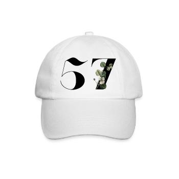 Nummer 57 Blumengrün - 57. Blumengeburtstag - Baseballkappe - Weiß/Weiß - Vorne