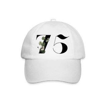 Zahl 75 Blumengrün - 75. Blumengeburtstag - Baseballkappe - Weiß/Weiß - Vorne