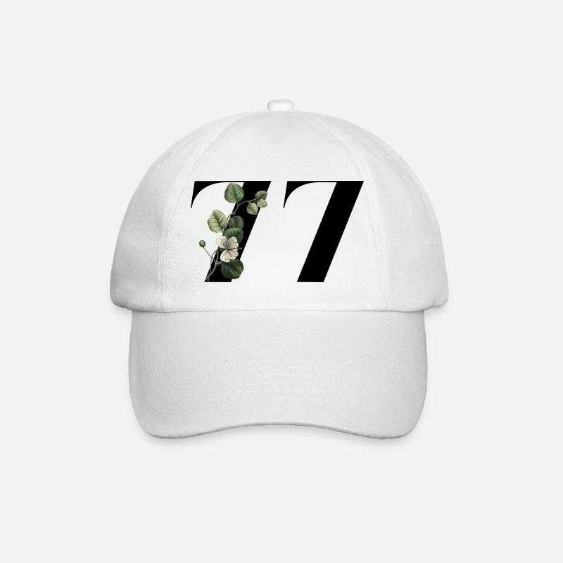 Nummer 77 Blumengrün - 77. Blumengeburtstag - Baseballkappe - Weiß/Weiß