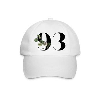 Number 93 Floral Green - 93rd Floral Birthday - Baseball Cap - white/white - Front