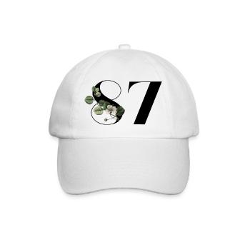 Numéro 87 floral vert - 87e anniversaire floral - Casquette classique - blanc/blanc - Devant