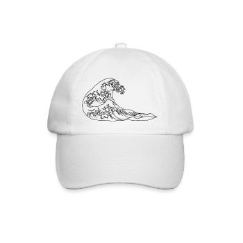 The Great Wave off Kanagawa Lineart - Baseball Cap - white/white - Front
