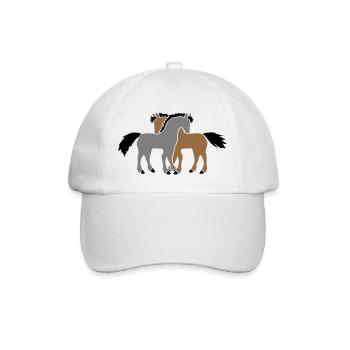 2 Pferde Team Pony Fohlen Pärchen Verliebt Freunde - Baseballkappe - Weiß/Weiß - Vorne