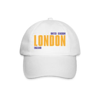 London in golden text with blue accents - Baseball Cap - white/white - Front
