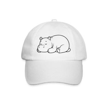 Sleeping Hippopotamus Tired Outline - Baseball Cap - white/white - Front