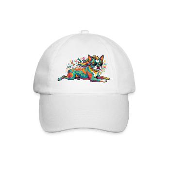 Colorful Dog Pop Art Pattern and Cool Sunglasses - Baseball Cap - white/white - Front