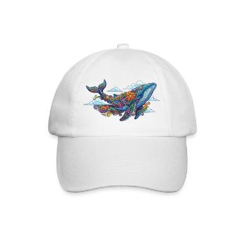 Colorful Whale with Floral Patterns Abstract Animal Art - Baseball Cap - white/white - Front