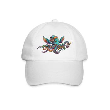 Colorful Steampunk Octopus with Wings Fantasy Creatures - Baseball Cap - white/white - Front