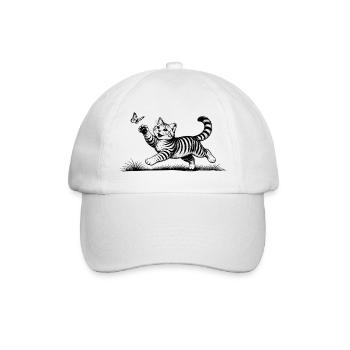Katze spielt mit Schmetterling - Baseballkappe - Weiß/Weiß - Vorne