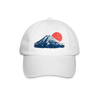 Blaues Bergpanorama mit roter Sonne Fuji Origami - Baseballkappe - Weiß/Weiß - Vorne