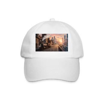 Time Travel: Retro Steam Train and Futuristic City - Baseball Cap - white/white - Front