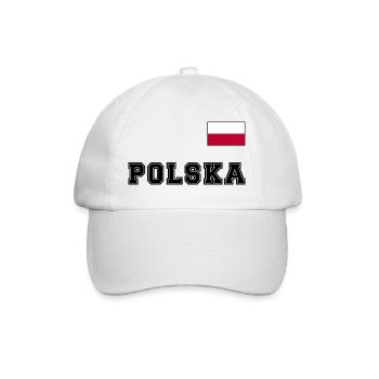Polen Trikot Look – POLSKA mit Fahne bzw. Flagge - Baseballkappe - Weiß/Weiß - Vorne