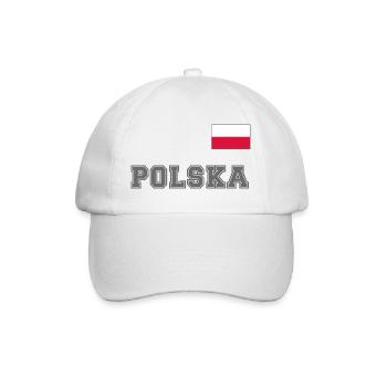 Polen Trikot Look – POLSKA mit Fahne bzw. Flagge - Baseballkappe - Weiß/Weiß - Vorne