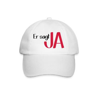 Er sagt Ja - Bräutigam - Junggesellenabschied - Baseballkappe - Weiß/Weiß - Vorne