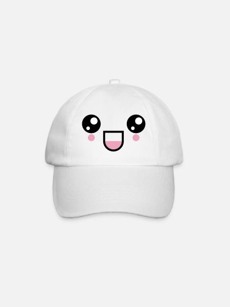 Kawaii Lachgesicht Augen Gesicht Emoji Emoticon - Baseballkappe - Weiß/Weiß