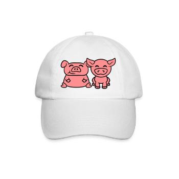 2 Kleine Süße Baby Ferkel Schweinchen - Baseballkappe - Weiß/Weiß - Vorne