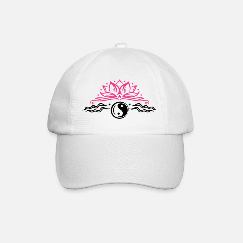 Lotus mit Yin & Yang Symbol - Baseballkappe - Weiß/Weiß