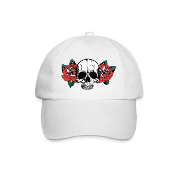 rosa Blume Schädel alte Schule Tattoo Kopf des Todes - Baseballkappe - Weiß/Weiß - Vorne