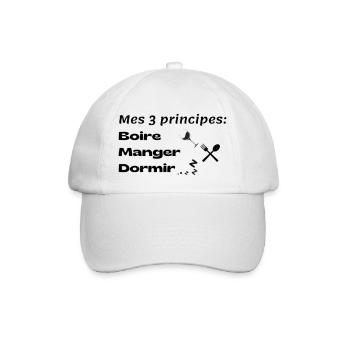 Mes 3 principes: Boire, manger, dormir - Casquette classique - blanc/blanc - Devant