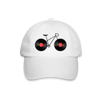 Vinyl Fahrrad Schallplatte Plattenspieler DJ Musik - Baseballkappe - Weiß/Weiß - Vorne