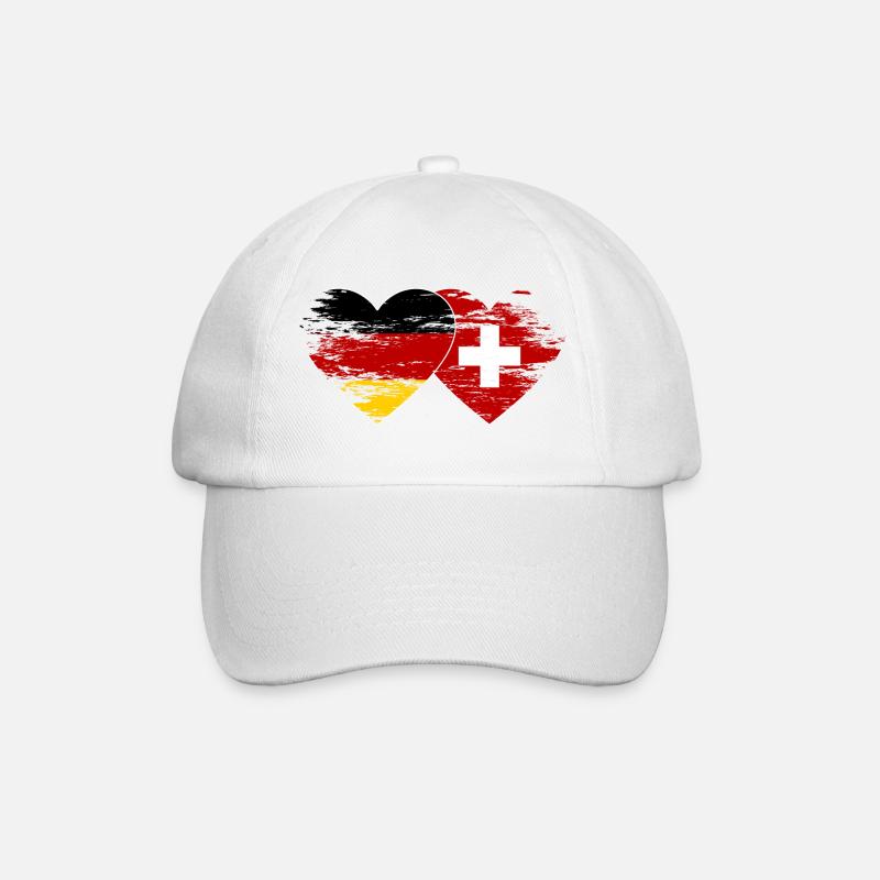 Deutschland Schweiz Flagge used Herz - Baseballkappe - Weiß/Weiß